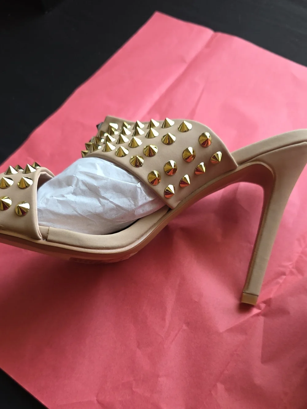 Forever Link Lilli-44 Studded Strappy Heels Tan US 9 NWT